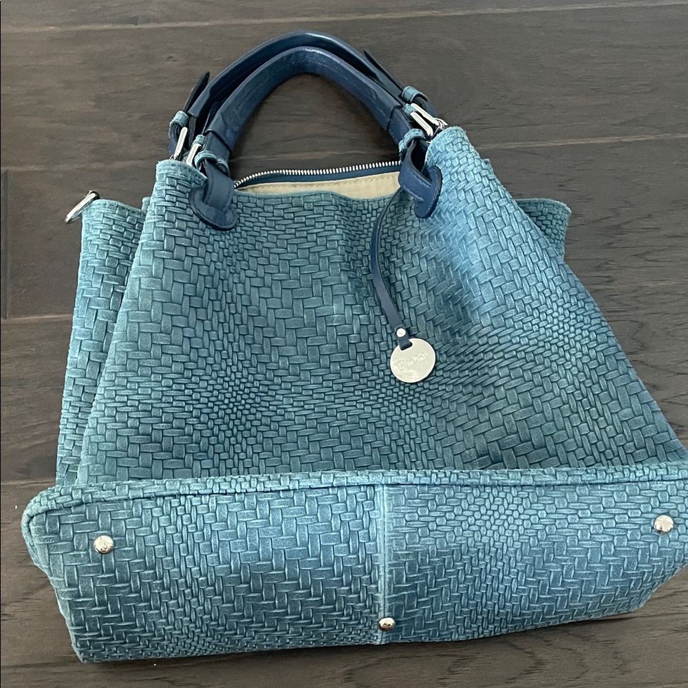 Elegant Blue Woven Handbag